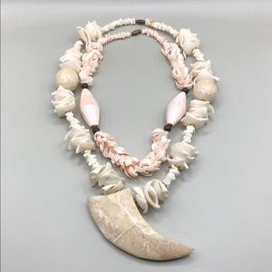 Vintage shell MOP chunky claw shape statement look necklaces bundle 2 beach boho